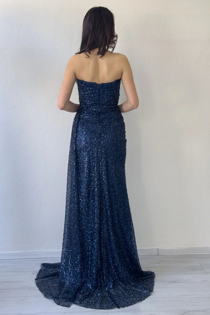 Shiny Blue Sweetheart Mermaid Side Slit Long Prom Dress Ideas, Evening Party Dresses , WGP1583