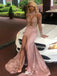 Unique Pink Halter Long Sleeve Mermaid Long Prom Dress Ideas, Evening Party Dresses,WGP1905