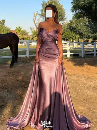 Gorgeous Purple Off-Shoulder Sleeveless Mermaid Long Prom Dress Ideas, Evening Party Dresses  , WGP1884