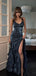 Elegant Navy Blue Spaghetti Strap Mermaid Long Prom Dress Ideas, Evening Party Dresses, WGP2008