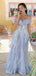 Ethereal Blue Off-Shoulder Tulle Prom Gown Iridescent Sparkle Tiered Ball Dress,WGP2143
