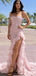 Unique Pink Sequin Strapless Prom Gown High Slit Ruffle Mermaid Formal Dress,WGP2180