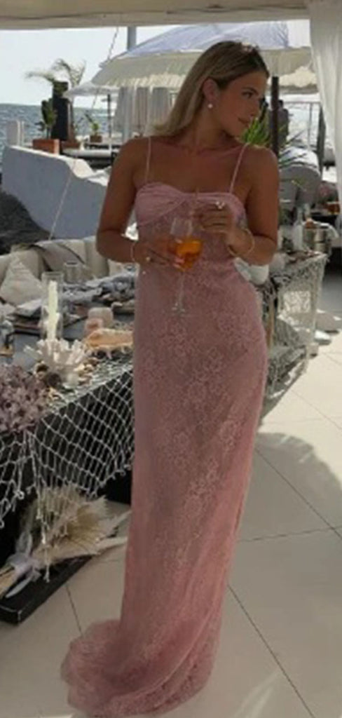 Sexy Pink Spaghetti Strap Mermaid Long Prom Dress Ideas, Evening Party Dresses,WGP1865