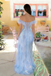 Ethereal Blue Off-Shoulder Tulle Prom Gown Iridescent Sparkle Tiered Ball Dress,WGP2143