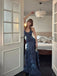 Elegant Navy Blue Spaghetti Strap Mermaid Long Prom Dress Ideas, Evening Party Dresses, WGP2008