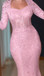 Elegant Pink Long Sleeve Mermaid Lace Long Prom Dress Ideas, Evening Party Dresses,WGP1690