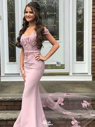 Elegant Pink Off-Shoulder Sleeveless Mermaid Long Prom Dress Ideas, Evening Party Dresses, WGP1901