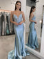 Fancy Glitzy Blue Prom Dress Deep V-Neck Sequined Mermaid Formal Gown,WGP2165