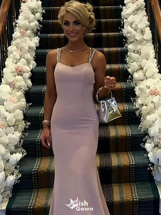 Elegant Pink Spaghetti Strap Mermaid Long Prom Dress Ideas, Evening Party Dresses, WGP2042