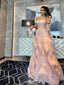 Modern Pale Pink Ruffle Prom Dress Strapless Tiered Tulle Party Gown,WGP2135