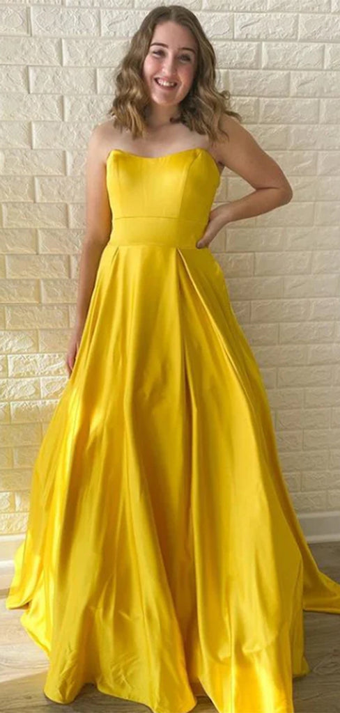 Elegant Yellow A-Line Strapless Long Sleeveless Long Party Prom Dresses,Evening Dress Online, WGP745