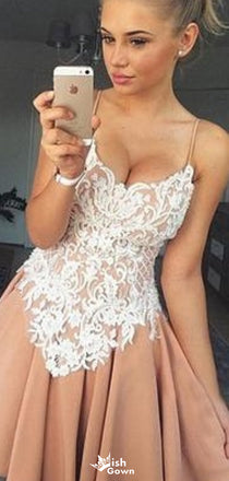 Elegant Spaghetti Strap Lace A-line Short Mini Homecoming Dress,EPT504