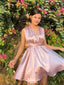 Casual Halter V-neck A-line Short Mini Homecoming Dress,EPT514
