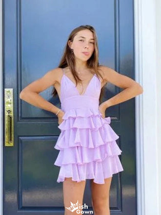 Casual Spaghetti Strap V-neck A-line Mini Homecoming Dress,EPT319