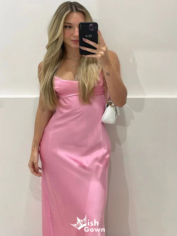 Elegant Pink Mermaid Spaghetti Strap Long Sleeveless Long Party Prom Dresses,Evening Dress Online, WGP749