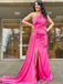 Elegant Pink Mermaid One Shoulder Side Slit Long Sleeveless Long Party Prom Dresses,Evening Dress Online, WGP747