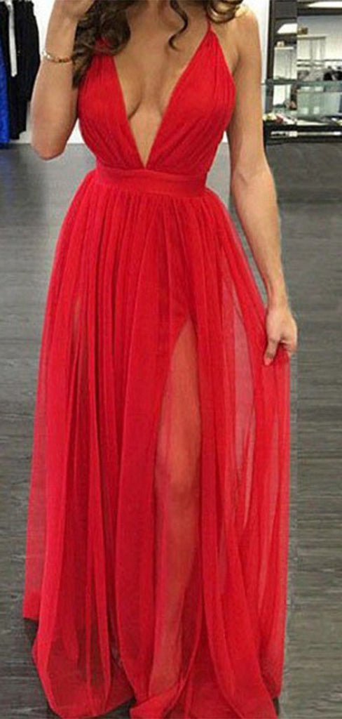 Sexy Red V-Neck Mermaid A-Line Long Sleeveless Long Party Prom Dresses,Evening Dress Online, WGP774