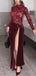 Sexy Red Halter Long Sleeve Mermaid Side Slit Long Prom Dress Ideas, Evening Party Dresses,WGP1733