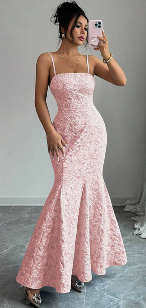 Elegant Applique Pink Spaghetti Strap Mermaid  Long Prom Dress Ideas, Evening Party Dresses,WGP1820