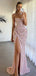 Sparkly Pink Sequin High Slit Prom Gown Strapless Ruched Formal Evening Dress,WGP2166