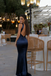 Chic Navy Blue Silk Mermaid Prom Gown Deep V-Neck Sleeveless Formal Gala Dress,WGP2206