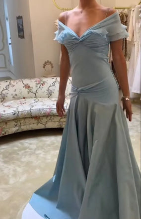 Elegant Blue 0ff-Shoulder Mermaid Long Prom Dress Ideas, Evening Party Dresses,WGP1833