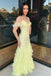 Elegant Yellow Spaghetti Strap Mermaid Long Prom Dress Ideas, Evening Party Dresses,WGP1931