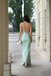 Sexy Sage Green Satin Prom Dress V-Neck Backless Formal Evening Gown,WGP2136