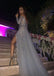 Sexy Gray V-Neck Long Sleeve Mermaid Long Prom Dress Ideas, Evening Party Dresses,WGP1907