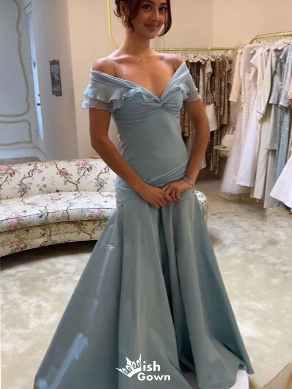 Elegant Blue 0ff-Shoulder Mermaid Long Prom Dress Ideas, Evening Party Dresses,WGP1833