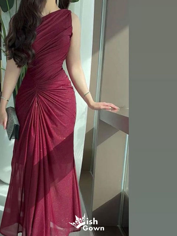 Sexy Burgundy One-Shoulder Mermaid Long Prom Dress Ideas, Evening Party Dresses,WGP1866