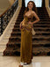 Vintage Gold Satin Prom Dress with Spaghetti Straps Elegant Knotted Waist,WGP2196