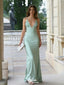 Sexy Sage Green Satin Prom Dress V-Neck Backless Formal Evening Gown,WGP2136