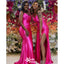 Sexy Pink Mermaid Spaghetti Strap Side Slit Sleeveless Wedding Guest Bridesmaid Dresses,WGM379