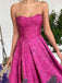 Beautiful Pink A-Line Strapless Side Slit Lace Popular Long Evening Dresses, Formal Dresses, Birthday Party, WGP553