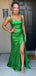 Glowing Green Square Mermaid Side Slit Long Sleeveless Long Party Prom Dresses,Evening Dress Online, WGP779