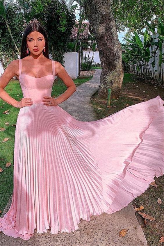 Pink A-line Straps Maxi Long Party Prom Dresses,Evening Dresses,WGP305
