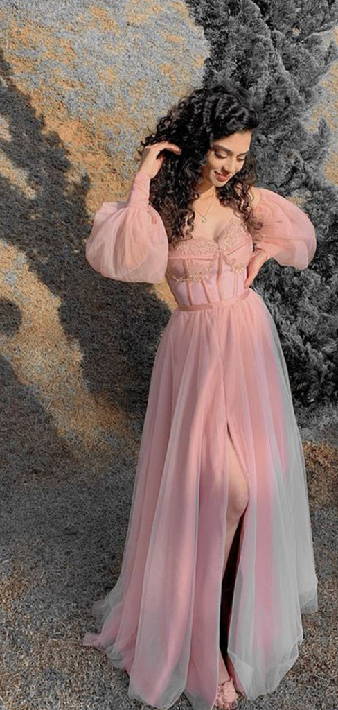 Elegant Pink Off-Shoulder A-Line Long Prom Dress Ideas, Evening Party Dresses,WGP1920