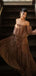 Elegant Brown Long Sleeve A-Line Long Prom Dress Ideas, Evening Party Dresses, WGP2024