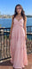 Fancy Pink Ruffled Empire Waist Prom Dress Sleeveless V-Neck Tiered Chiffon Maxi Gown,WGP2173