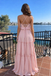 Fancy Pink Ruffled Empire Waist Prom Dress Sleeveless V-Neck Tiered Chiffon Maxi Gown,WGP2173