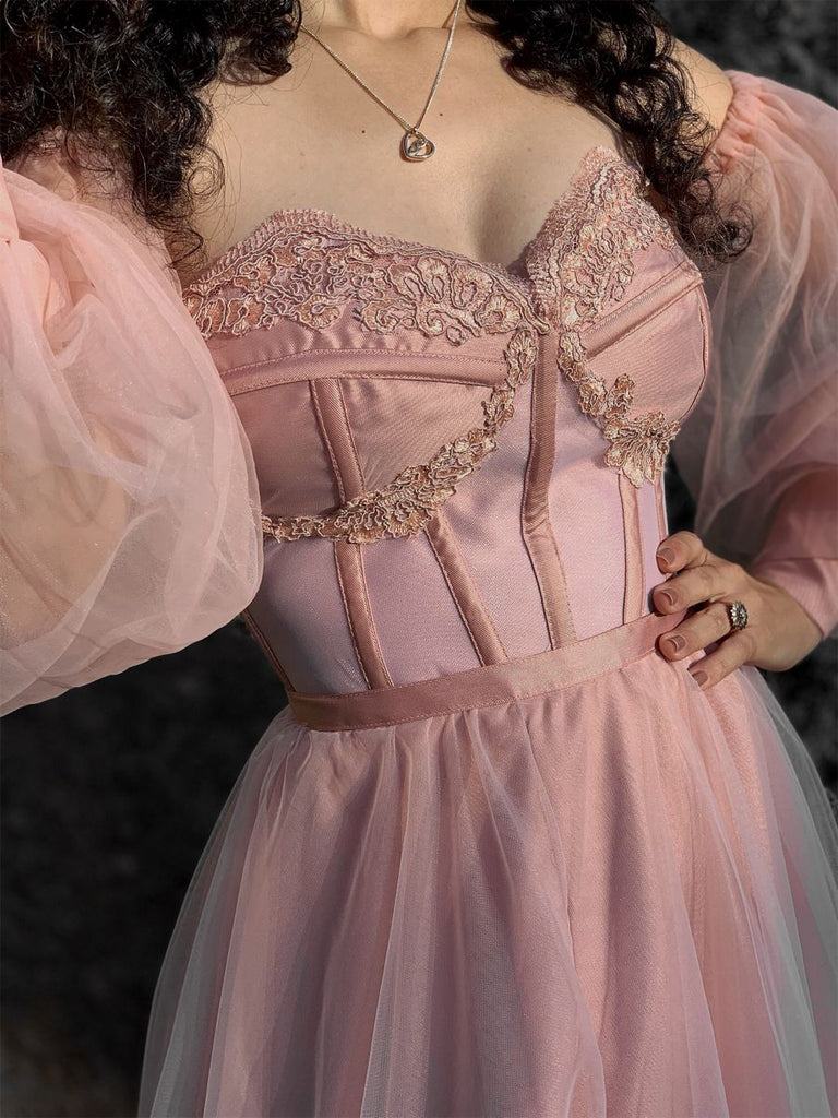 Elegant Pink Off-Shoulder A-Line Long Prom Dress Ideas, Evening Party Dresses,WGP1920
