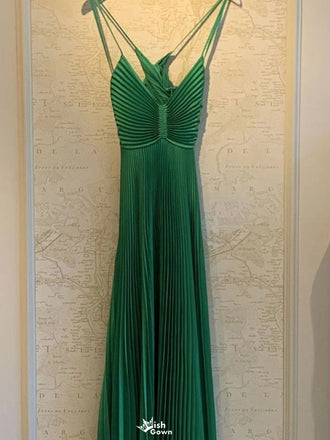 Elegant Green Spaghetti Strap A-Line Long Prom Dress Ideas, Evening Party Dresses,WGP1614