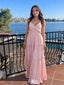 Fancy Pink Ruffled Empire Waist Prom Dress Sleeveless V-Neck Tiered Chiffon Maxi Gown,WGP2173