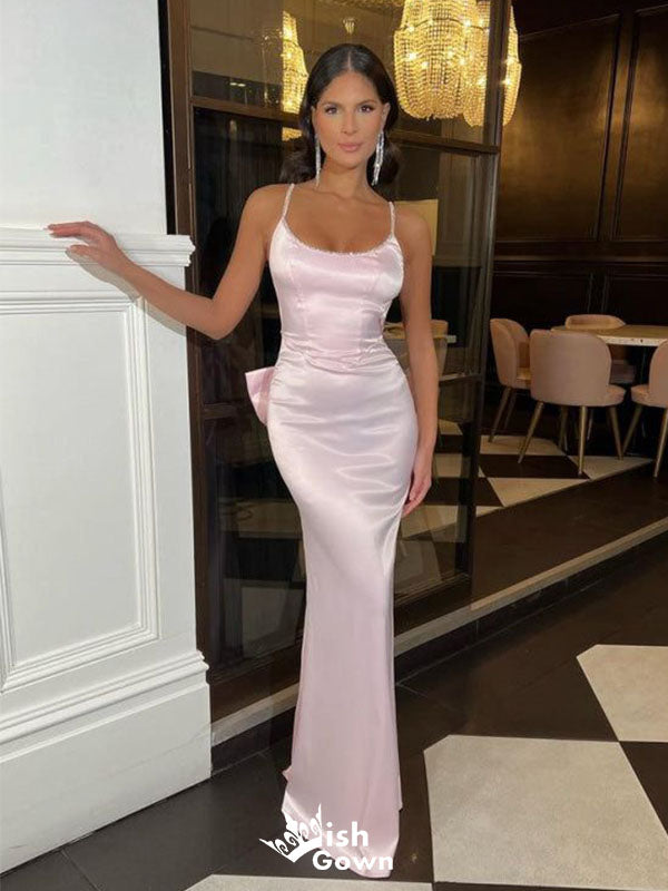 Elegant Pink Spaghetti Strap Mermaid Long Prom Dress Ideas, Evening Party Dresses,WGP1821