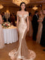 Classic Champagne Gold Off-Shoulder Mermaid Gown for Sophisticated Formal Events,WGP2197