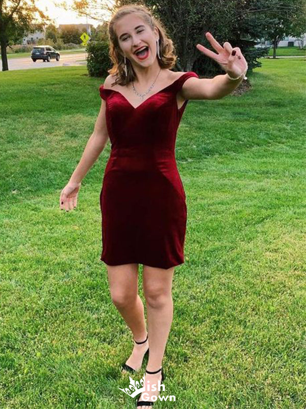 Sexy Red Off Shoulder Tight Popular Cheap Short Homecoming Dresses, EPT295