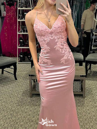 Gorgeous Spaghetti Strap V-neck Mermaid Long Prom Dress Ideas, Evening Party Dresses,WGP1759