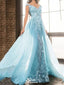 Elegant Blue Mermaid V-Neck Off Shoulder Lace Appliques Long Formal Prom Dresses,Evening Gowns,WGP329