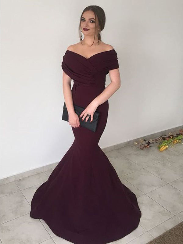 Sexy Burgundy Mermaid Off Shoulder Maxi Long Party Prom Dresses,WGP284